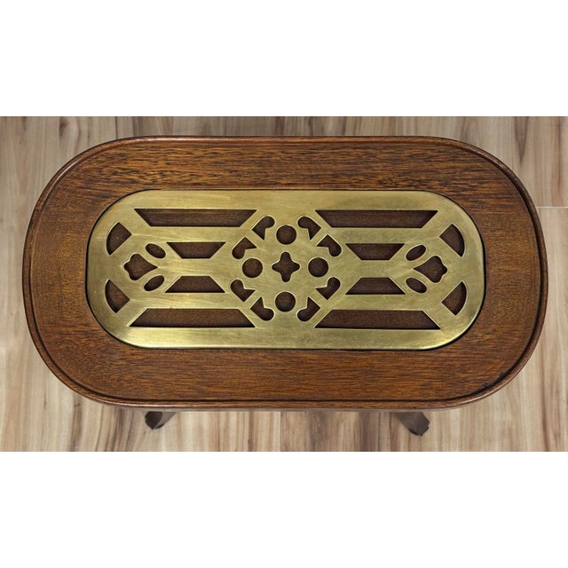 Vintage Wood With Brass Insert Side Table Candle Stand Kettle Table For Sale - Image 4 of 10
