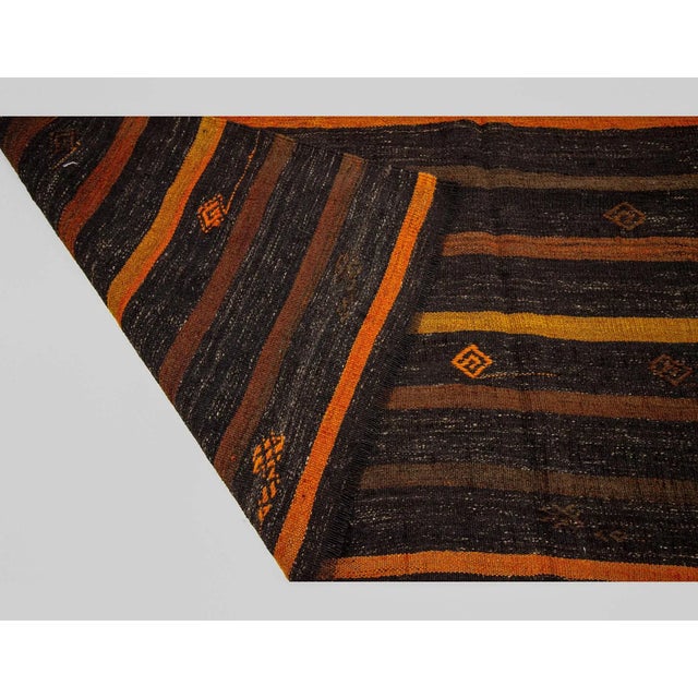 Mid 20th Century Vintage Brown & Orange Striped Kilim Rug-7'3'x10'2" For Sale - Image 5 of 7