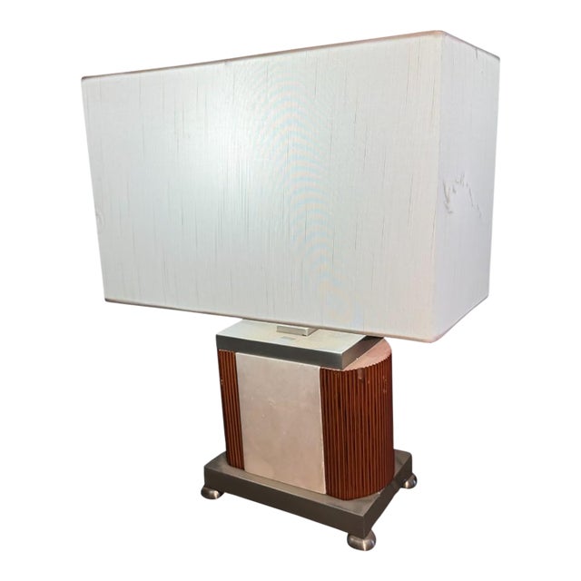 Mid Century Modern (Mcm) Danish Teak & Chrome Table Lamp With Rectangular Shade For Sale