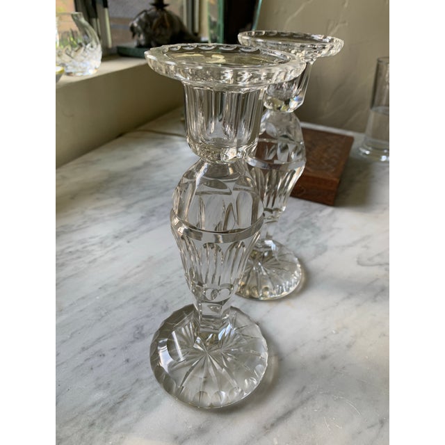Glass Antique Finely Cut Crystal Candlesticks a Pair For Sale - Image 7 of 11