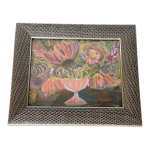1950s Abstract Still Life Bouquet Art Painting Artist Signed