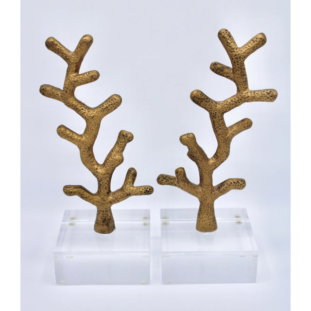 Gold Vintage Coastal Mid Century Modern Metal Coral Reef Bookends / Mantle Decorations For Sale - Image 8 of 11