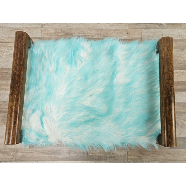 Art Deco Stool in Walnut and Blue Fur, 1940 For Sale - Image 6 of 15