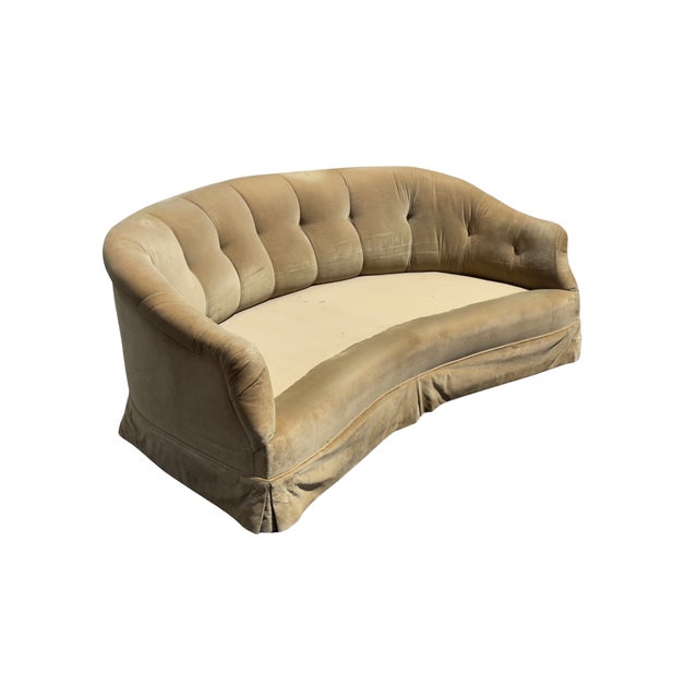 Mid-Century Modern Vintage Mid-Century Hollywood Regency Curved Velvet Crescent Sofa For Sale - Image 3 of 9
