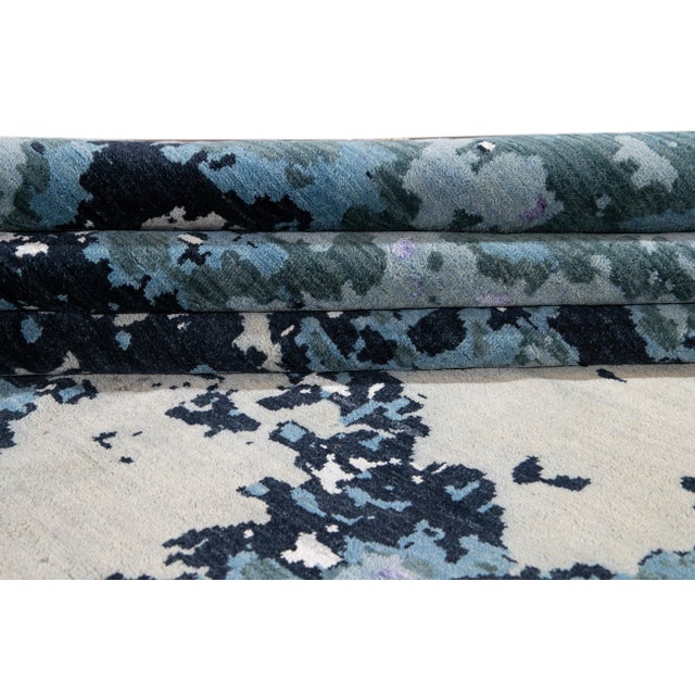 Purple Modern Abstract Wool and Silk Rug For Sale In New York - Image 6 of 11