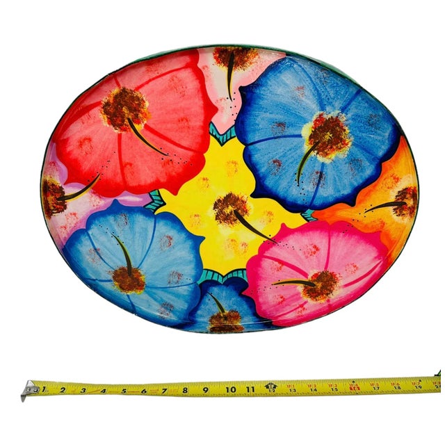 Elevate your home decor with this exquisite Vintage Colorful Hand-painted Hibiscus Wood Tray. A true work of art, this...