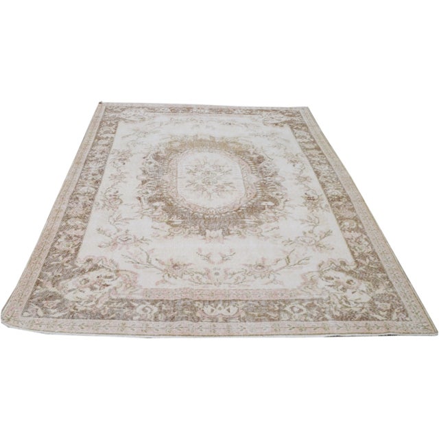 Vintage Turkish Anatolian whitewash hand knotted rug with natural colors and fine weave.