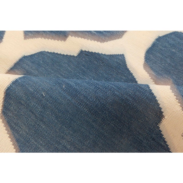 Indian Dhurrie design blue and white handmade cotton rug by Doris Leslie Blau. Size: 4'2" × 6'0" (127 × 182 cm). Dhurrie...