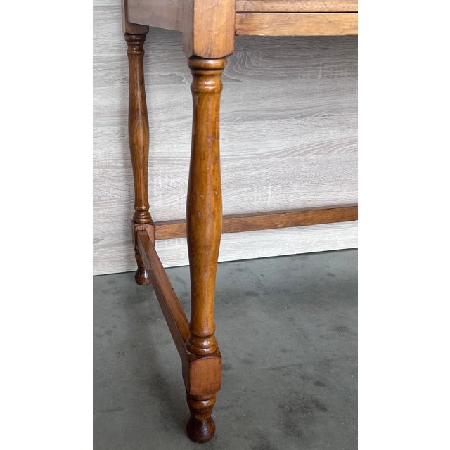 Brown Pair of Early 20th Spanish Mobila Country Farm Desk With Two Drawers For Sale - Image 8 of 9