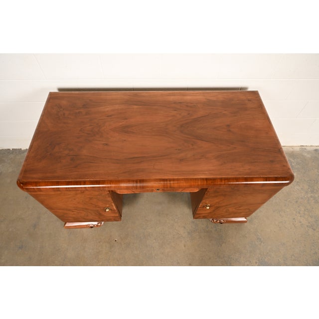 Louis Majorelle Style Antique French Art Deco Burled Walnut Executive Desk | Circa 1930s For Sale - Image 9 of 12