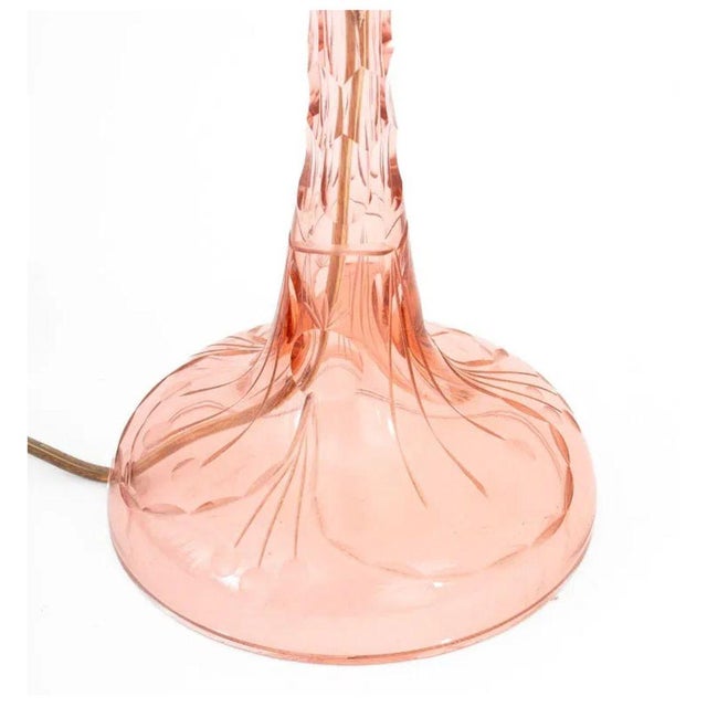 French Pair of Petite Pink Cut Crystal Lamps With Shades For Sale - Image 3 of 3