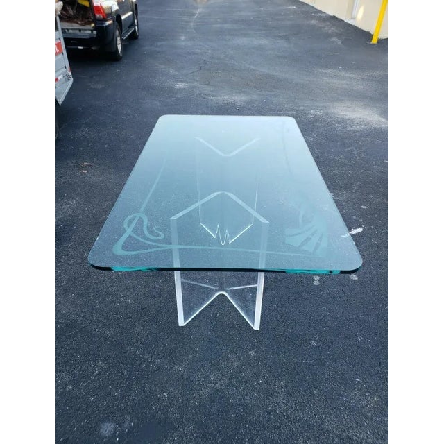 1980s 1980s Art Deco Angled Lucite Pedestal Dining Table For Sale - Image 5 of 7