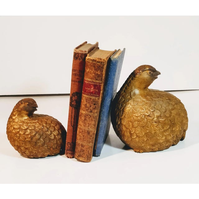 Vintage Pair of Quail Birds Cast Iron Sculptures This pair of vintage quail bird sculptures is crafted from cast iron and...