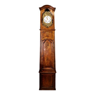 18th Century French Louis XV Carved Walnut Tall Case Clock For Sale