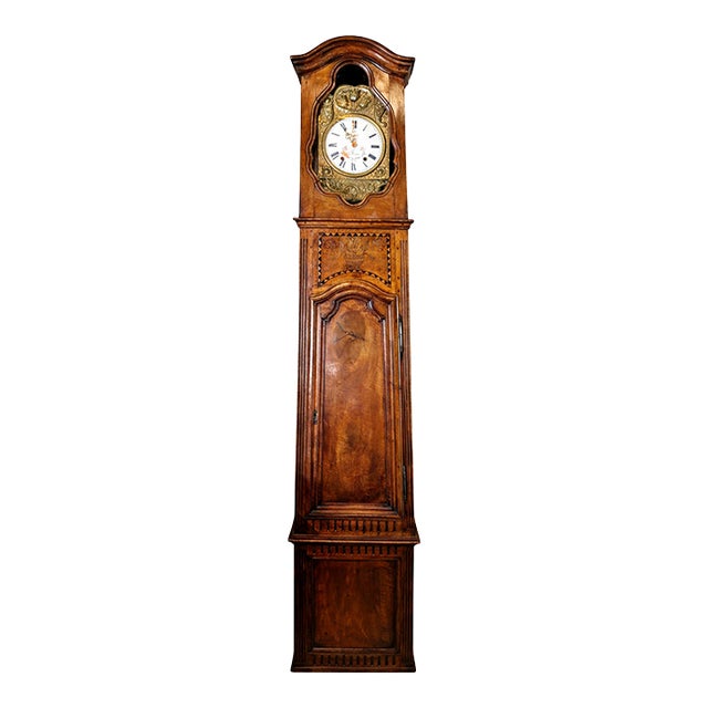 18th Century French Louis XV Carved Walnut Tall Case Clock For Sale