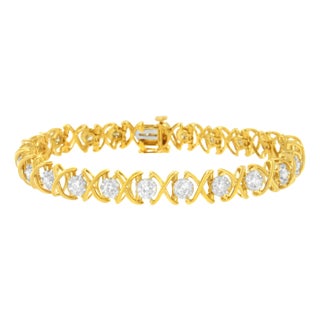 10K Yellow Gold Plated Sterling Silver 2 cttw Diamond "XOXO" Bracelet - Size 7.25" For Sale