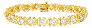 10K Yellow Gold Plated Sterling Silver 2 cttw Diamond "XOXO" Bracelet - Size 7.25"