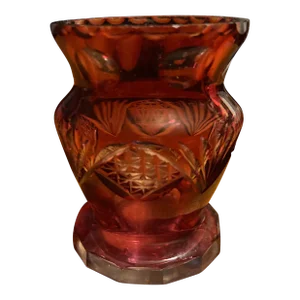 Antique Edwardian Bohemian Red Cut to Clear Glass Condiment Serving Jar Dodecagon, Vintage Nachtmann Bleikristall Germany