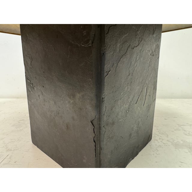 Brown Brutalist Slate and Stone Coffee Table with Copper Inlay, 1980s For Sale - Image 8 of 11