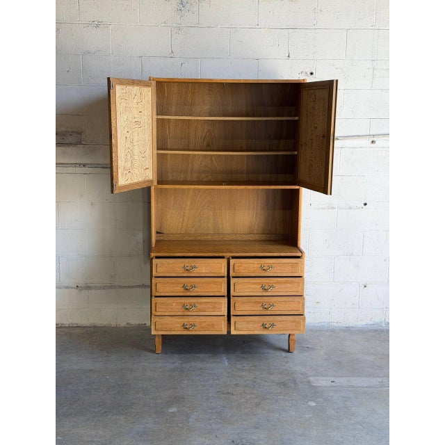 Brown Vintage Danish Oak Hutch Cabinet in Style of Henning Kjærnulf Scandinavian Display Cabinet For Sale - Image 8 of 10