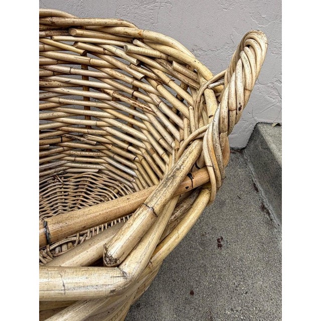 Wood 1940s Large Bent Wood Wicker Laundry Basket For Sale - Image 7 of 7
