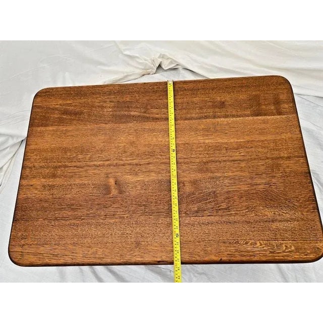 Wood 1910s Antique Coffee Table Solid Oak Center Drawer Bottom Shelf Bow Legs For Sale - Image 7 of 9