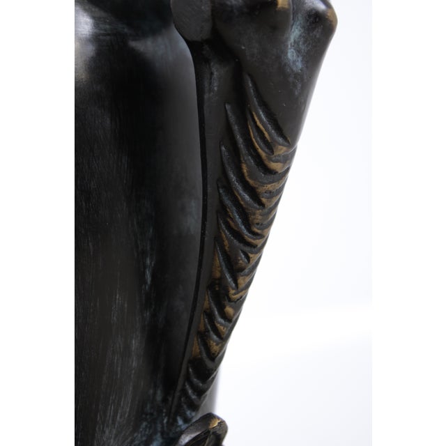 1980s Neoclassical Decorative Bronze Urn With Figural Side Mounts For Sale - Image 10 of 11