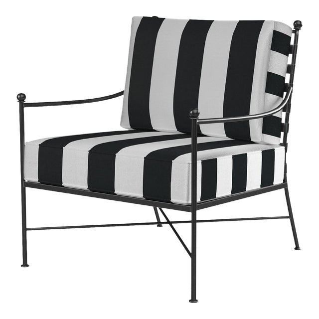 Sunset West Outdoor Provence Club Chair in Black and White Cabana