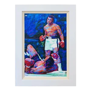David Lloyd Glover Original Mixed Media Painting of Muhammed Ali vs Sonny Liston 2000's