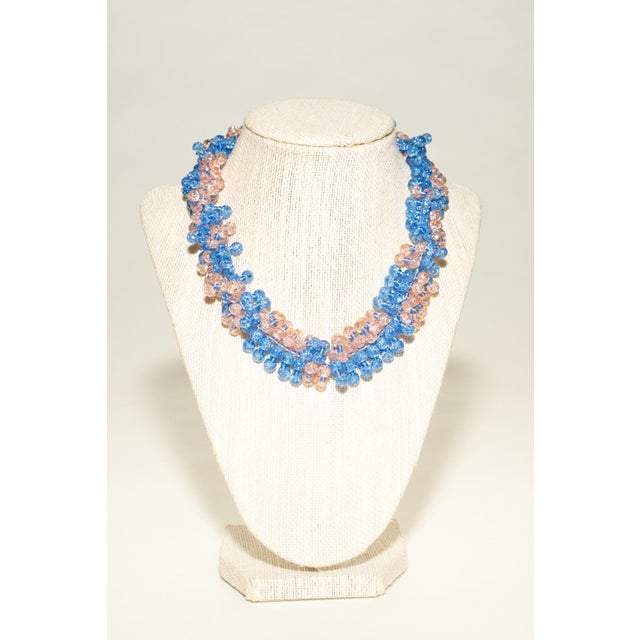 Glass Vintage Murano Glass Beaded Necklace Set With Brooch and Bracelet, Pink and Blue, 3 Pieces For Sale - Image 7 of 18