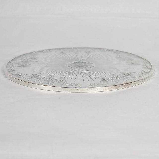 Transparent Antique Large 10-Inch Silver Overlay & Glass Floral Wine Coaster or Table Trivet For Sale - Image 8 of 15