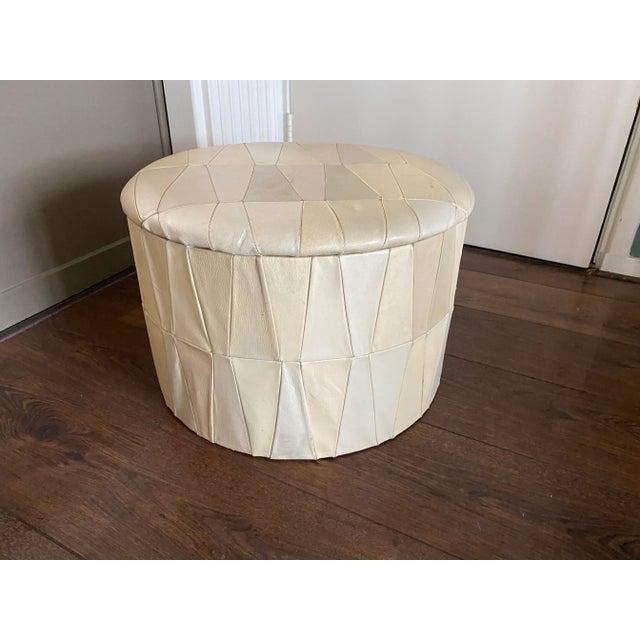 Wood Vintage Leather Patchwork Footstool or Ottoman, 1960s For Sale - Image 7 of 7