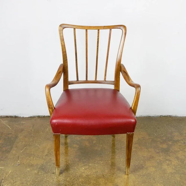 Mid-Century Modern Mid-Century Austrian Walnut and Red Leather Dining Armchairs by Oswald Haerdtl, Set of 8 For Sale - Image 3 of 16