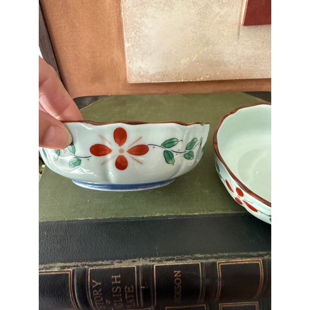 Vintage Celadon 6” Bowls Hand Painted - A Pair For Sale - Image 4 of 9