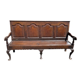 Antique 18th C George III Oak Settle Hall Bench For Sale