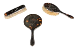 1900s English Edwardian Silver Dressing Table Mirror, Hair and Clothes Brushes - Set of 3