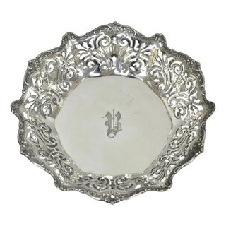 Antique Reed & Barton Reticulated Silver Plated Trinket Dish Bowl "B" Monogram For Sale