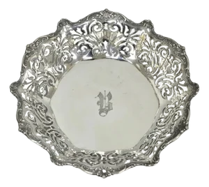 Antique Reed & Barton Reticulated Silver Plated Trinket Dish Bowl "B" Monogram