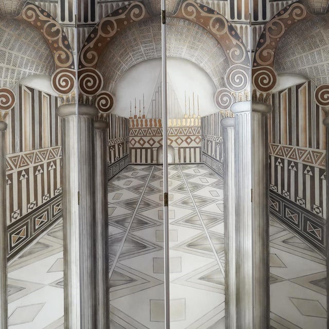 Vintage Neoclassical Trompe-l'Oeil Four Panel Screen Room Divider For Sale - Image 10 of 18