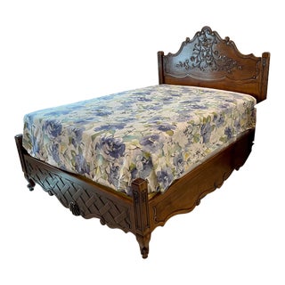Hand Carved Wood Queen Bed For Sale