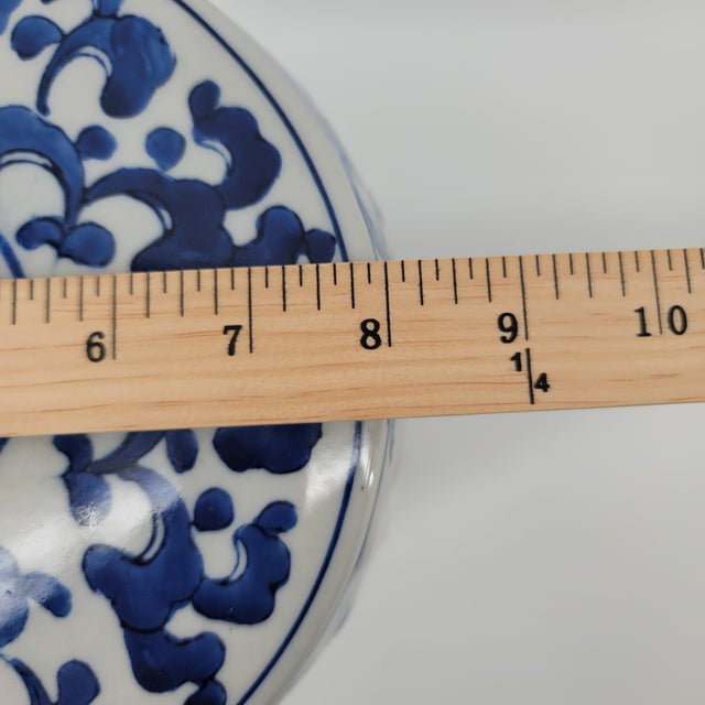 Vintage Chinoiserie Porcelain Garden Stool & Carved Wood Stand Set For Sale - Image 9 of 14