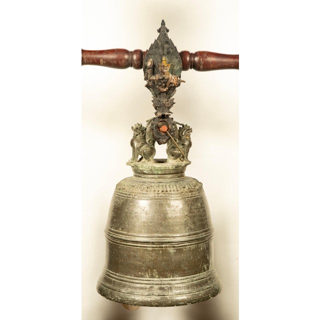 19th Century Burmese Bronze Temple Bell with Hardwood Stand, Large Scale For Sale In New York - Image 6 of 12