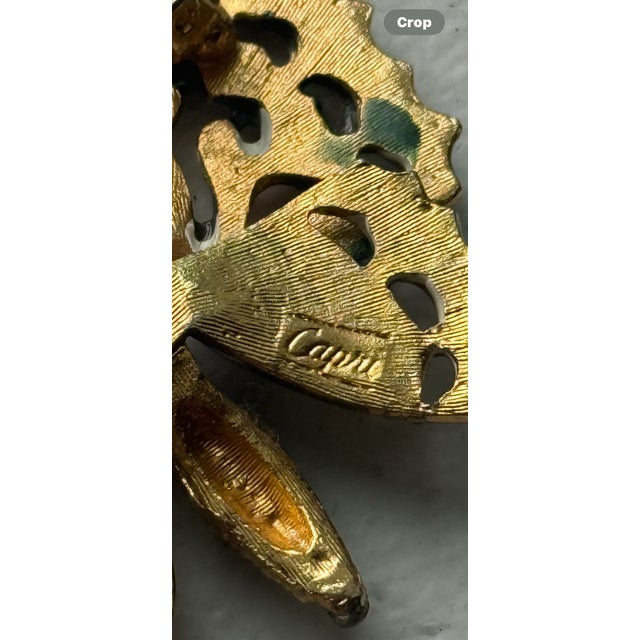 Vintage Capri 1960s Gold Tone Openwork Butterfly Brooch Florentine Enamel Statement Pin Capri Signed For Sale - Image 10 of 10