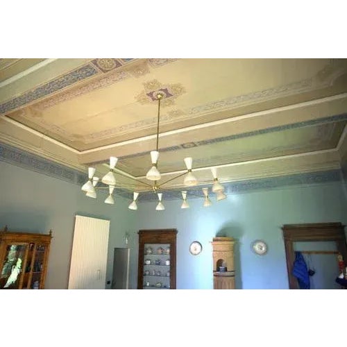 Monumental 80in - 2 meter diameter chandelier. Mid-Century twelve arms spider chandelier with ivory head and natural...