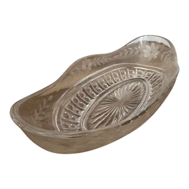 Vintage Pressed Clear Glass Oval Celery or Relish Dish For Sale