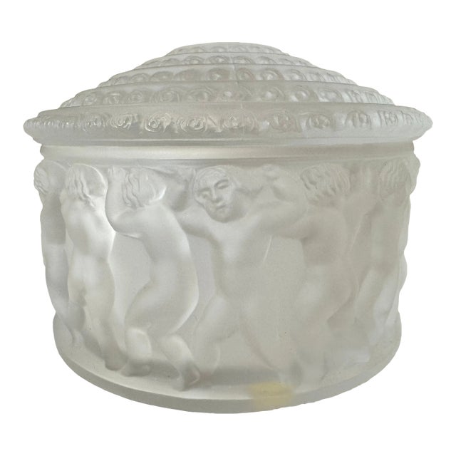 1990s Lalique Crystal Efants Box For Sale