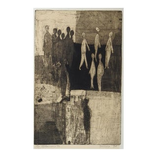 Vintage 1964 Abstract Figural Block Etching by George Turner For Sale