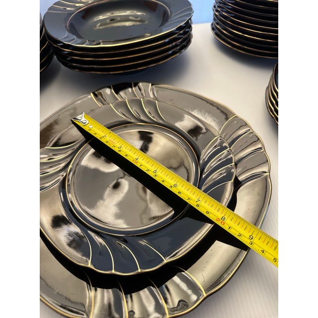 Black 1980s Art Deco Ranmaru Japan 41-Piece China Dinnerware Set "Wave Golden Black" Gallery Collection - 41 pcs For Sale - Image 8 of 14