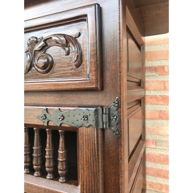 20th Century Spanish Carved Dark Walnut Tuscan Two Drawers Credenza or Buffet For Sale - Image 11 of 13