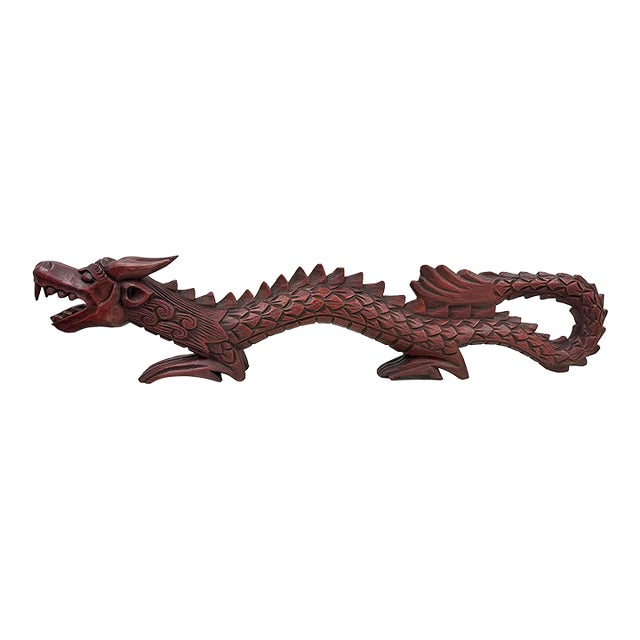 Vintage Chinese Hand Carved Wooden Dragon Sculpture For Sale